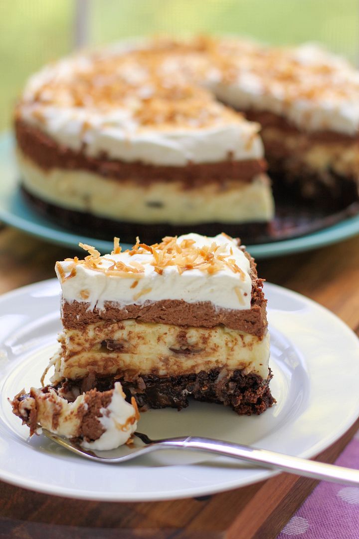 Brownie-Bottom Coconut Chocolate Cream Cake