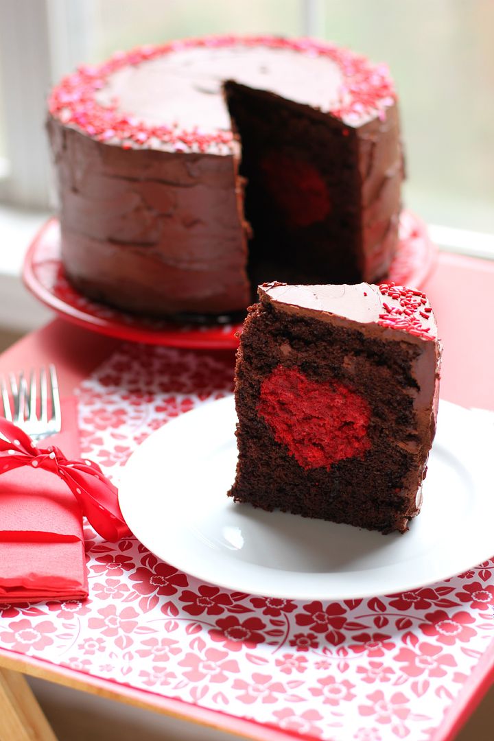 Thick Chocolate Cake with a Big Red (Velvet!) Heart