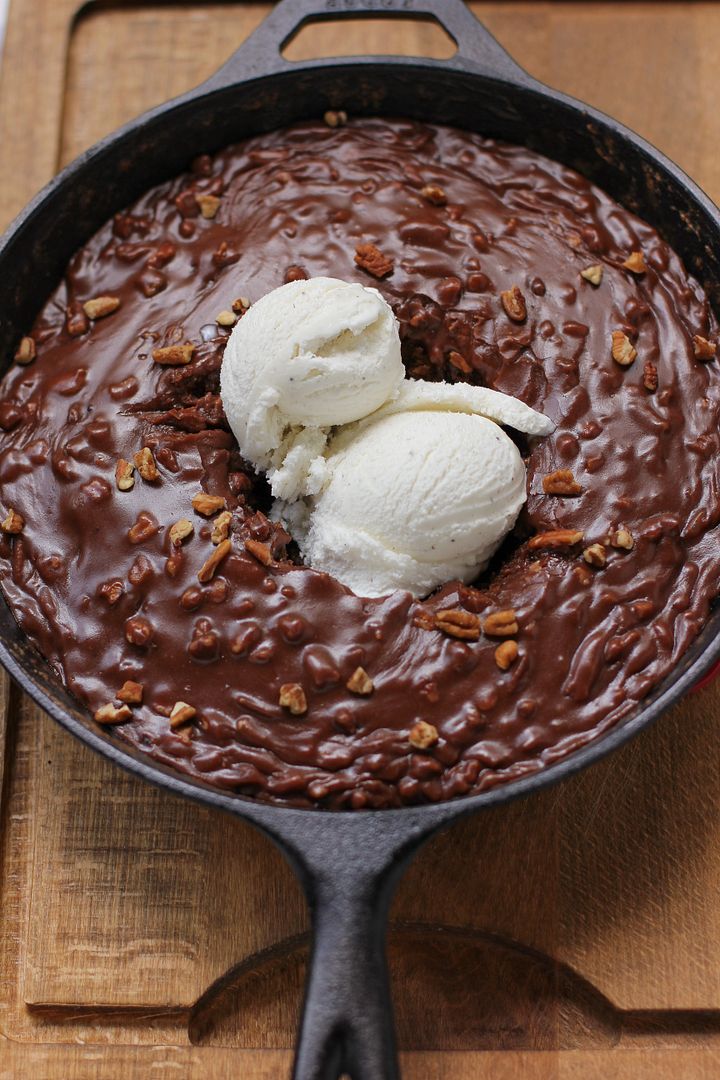 Gooey Chocolate Skillet Cake Ice Cream Sundae