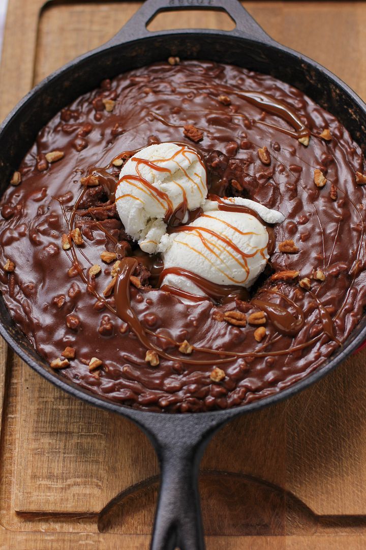 Gooey Chocolate Skillet Cake Ice Cream Sundae