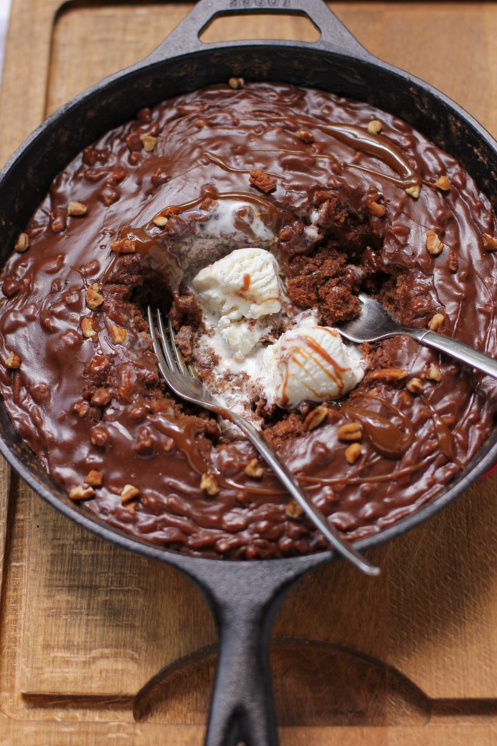 Gooey Chocolate Skillet Cake Ice Cream Sundae