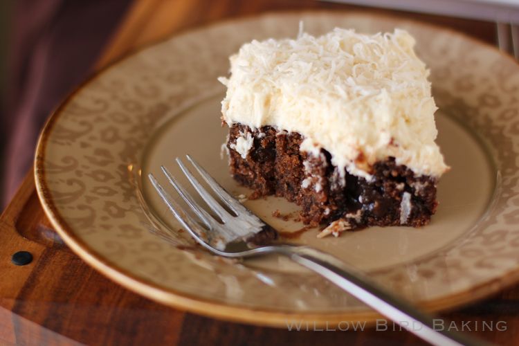 Chocolate Poke Cake with Whipped Coconut Icing