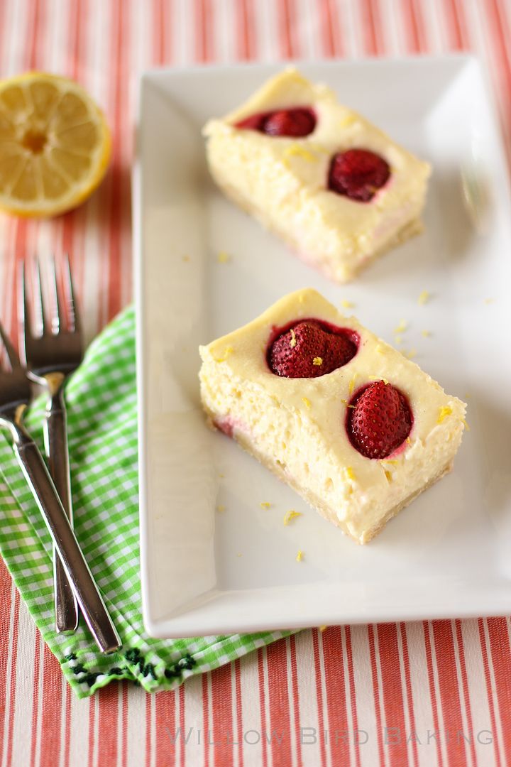 STRAWBERRY LEMONADE CHEESECAKE BARS WITH A SHORTBREAD CRUST