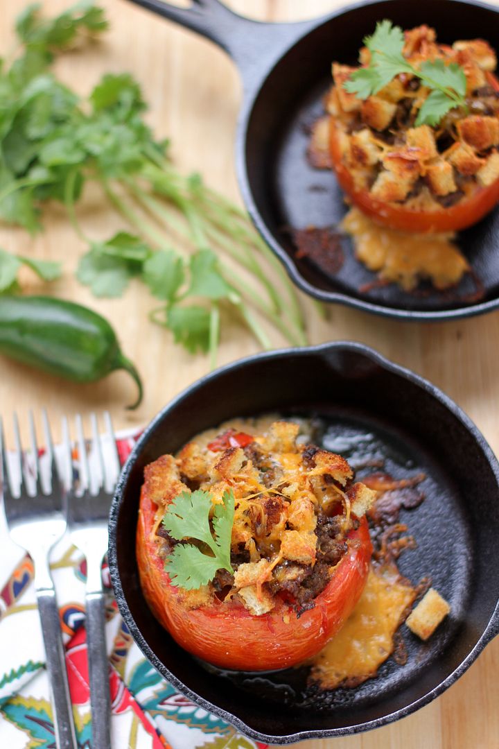 Sausage & Toast Breakfast Strata in Baked Tomatoes