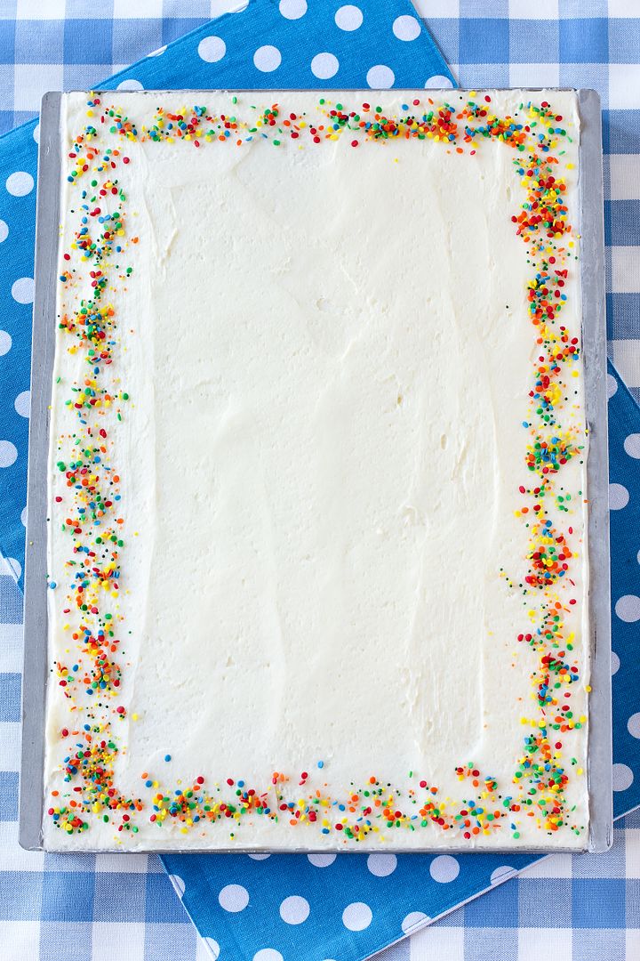 White Sheet Cake with Fluffy Whipped Icing