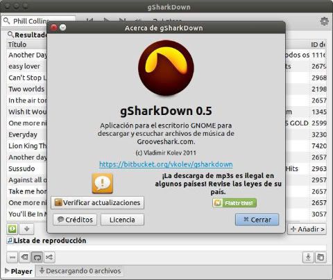 gSharkDown 0.5 – Descarga y escucha música desde grooveshark