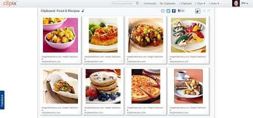 my clipix food and recipe dashboard