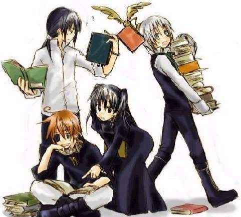 group.jpg Lavi, Allen, Lenalee and Kanda cleaning...mostly Allen image by dgray-chick
