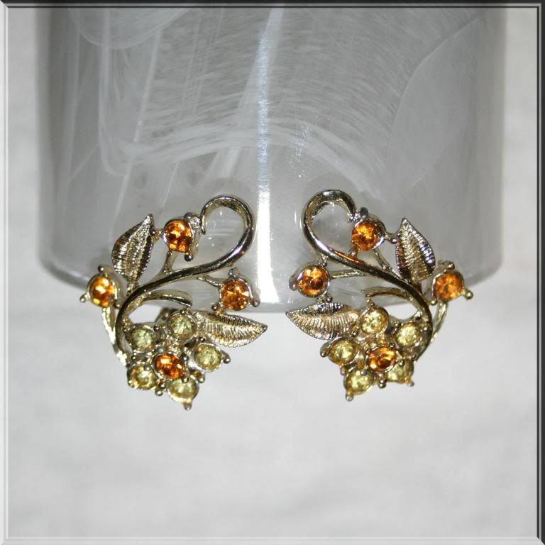 Vintage Rhinestone Topaz and Citrine Bling Earrings Pictures, Images and Photos