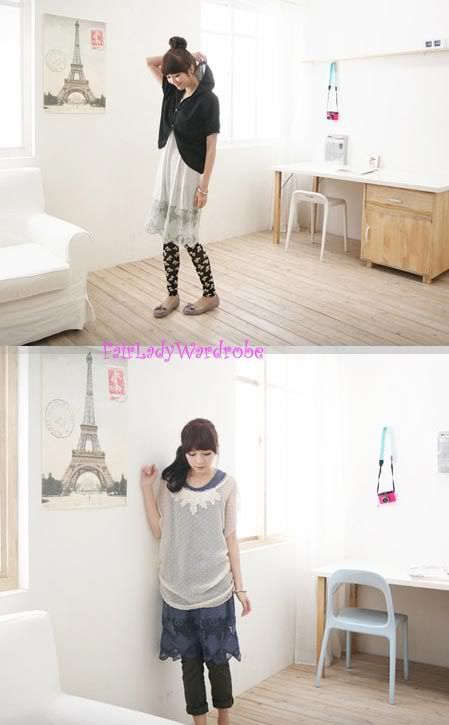 Japan Wide Checker Crochet Lace Soft Knit Dress Gray  