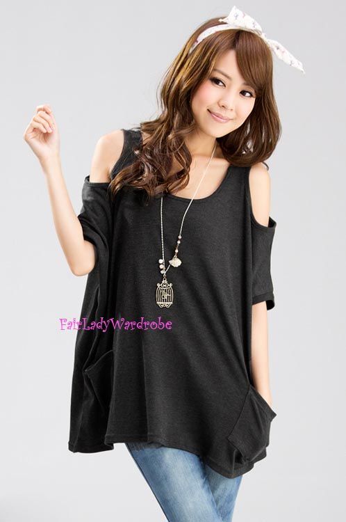 Japan Relaxed Open Shoulder Pocket Knit TUnic Shirt! Free size | eBay
